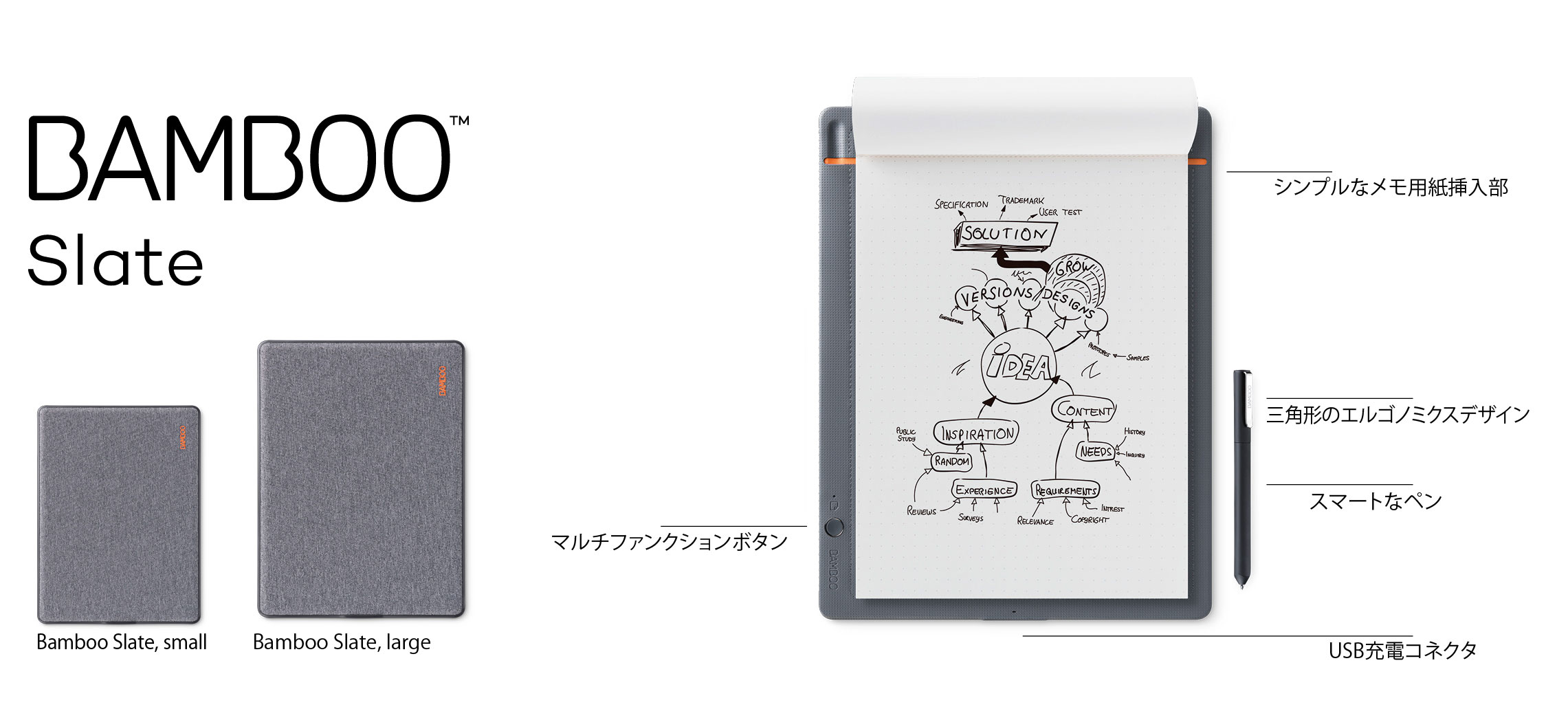 Wacom Bamboo Folio L A4サイズ対応 スマートパッドグレー - 文房具 ...