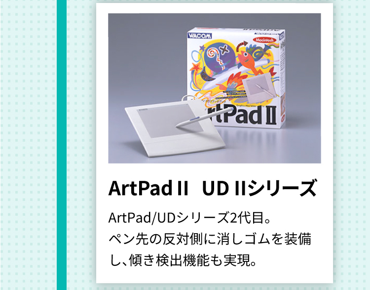 ArtPadⅡ  UD IIシリーズ ArtPad/UDシリーズ2代目。ペン先の反対側に消しゴムを装備し、傾き検出機能も実現。