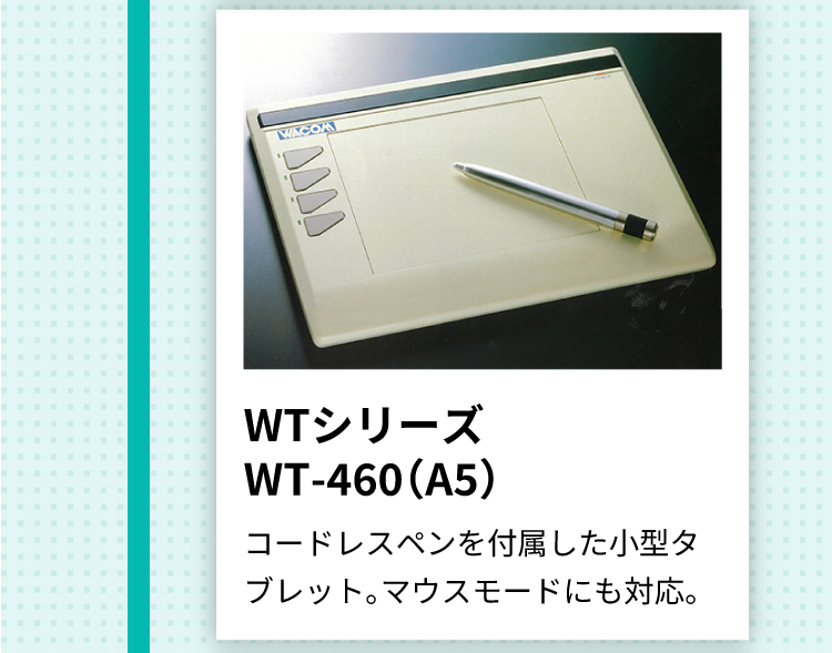WTシリーズWT-460（A5）コードレスペンを付属した小型タブレット。マウスモードにも対応。