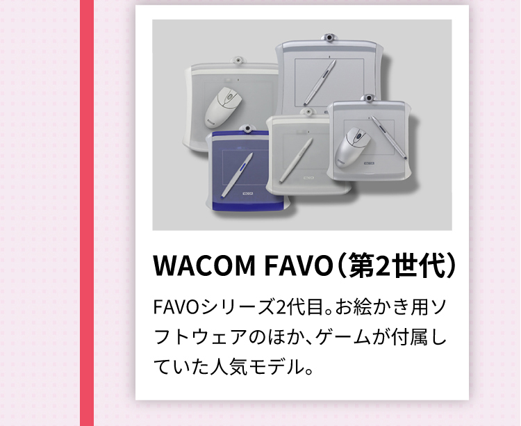 WACOM FAVO（第2世代） FAVOシリーズ2代目。お絵かき用ソフトウェアのほか、ゲームが付属していた人気モデル。