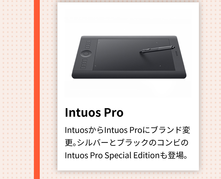 Intuos Pro IntuosからIntuos Proにブランド変更。シルバーとブラックのコンビのIntuos Pro Special Editionも登場。